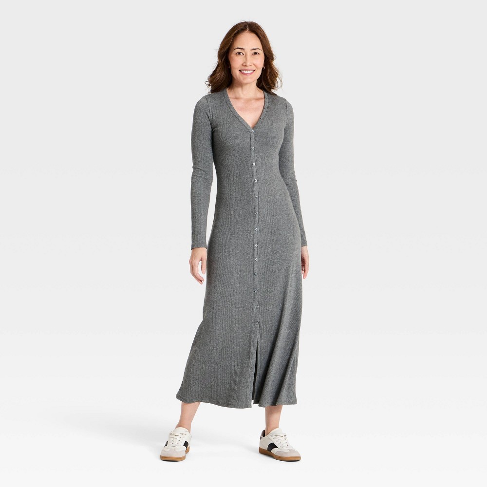 Women's Long Sleeve Knit Maxi A-Line Dress - Universal Thread™ Heather Charcoal XS