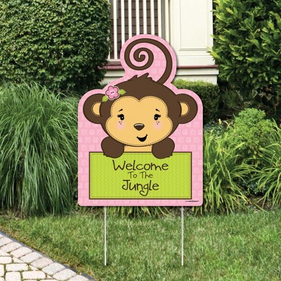 Big Dot of Happiness Pink Monkey Girl - Party Decorations - Birthday Party or Baby Shower Welcome Yard Sign