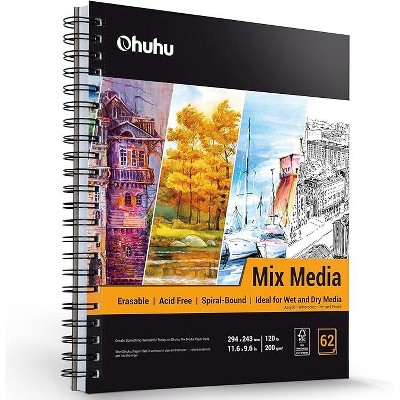 Ohuhu Mixed Media Paper Pad: 11.6"x9.6" Mix Media Sketchbooks, 120 LB/200 GSM Heavyweight Papers, 62 Sheets/124 Pages, Spiral Bound Art Sketchbook