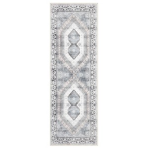 2'x6' Washable Vintage Living Room Rugs, Soft Non Slip Accent Bedroom Carpet, Large Low Pile Floor Cover for Dining Room, Grey - 1 of 4