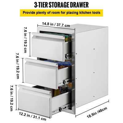 VEVOR Outdoor Kitchen Drawers 14.7\" W x 25.4\" H x 18.7\" D, Box Frame Style Flush Mount BBQ Drawers with Stainless Steel Handle, Silver — фото 5