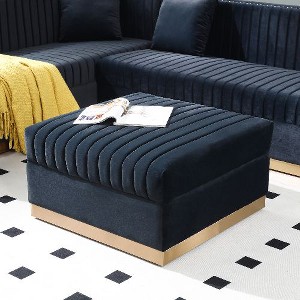 CAVINAS Vertical Channel Tufted Ottoman Bench, Big Size Velvet Ottoman, Modern Upholstered Foot Rest with Gold Stainless Steel Base - 1 of 4