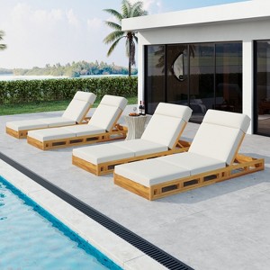 Christopher Knight Home Moreno Outdoor Acacia Wood Adjustable Chaise Lounge with Water-Resistant Cushion (Set of 4) - 1 of 4