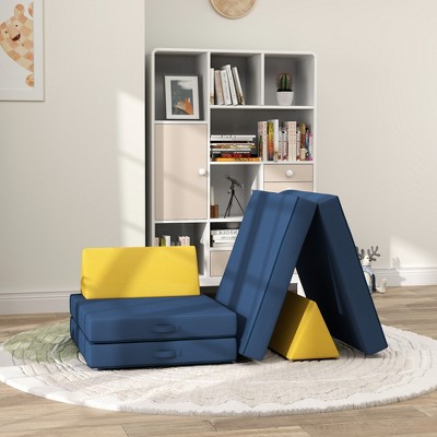 Qaba Modular Kids Play Couch, 6 Piece Kids Couch for Playroom or Bedroom, Foam Couch for Kids with Washable Cover for Toddlers 18+ Months, Blue