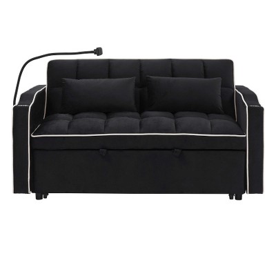 3 in 1 Convertible Sleeper Sofa Bed 55 Velvet TIRAMISUBEST 3 Position Adjustable Back USB Phone Stand Ashtray Bonus Pillows Compact Lounger