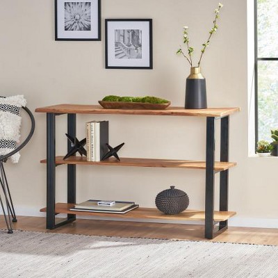 Industrial Bookshelf Set, ustic Brown Tall Bookcase with Open Wood & Metal Design