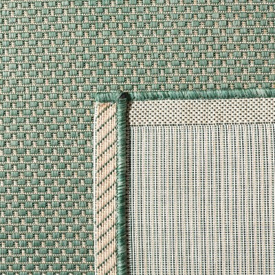 Courtyard Chic Dark Green and Beige Synthetic Rectangular Rug - 47" x 4"