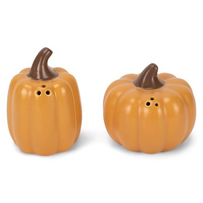Nat & Jules Mini Pumpkin Shaped 3 Inch Ceramic Salt and Pepper Shakers: Perfect for Thanksgiving, Halloween & Indoor Fall D�cor - Set of 2, Orange
