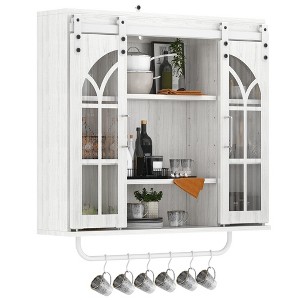 Wood Wall Storage Cabinet With 2 Sliding Barn Door, Rustic 3-Tier Vintage Storage Cabinet With Adjustable Shelves for Kitchen Dining Room Bathroom - 1 of 4