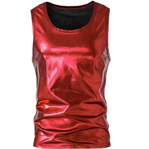 INSPIRE CHIC Men's Round Neck Sleeveless Shiny Disco Party Metallic Tank Top - 1 of 4