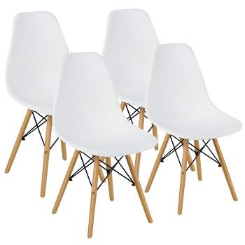 Costway Set of 4 Modern Dining Side Chair Armless Home Office w/ Wood Legs White/Black/Blue
