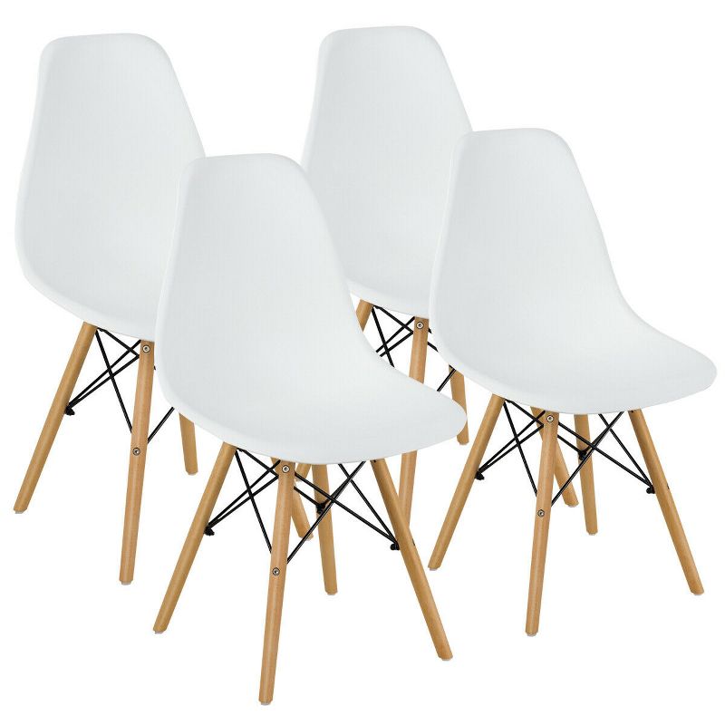 Tangkula Set of 4 Modern Dining Side Chairs Armless Home Office w/ Wood Legs White, 1 of 10
