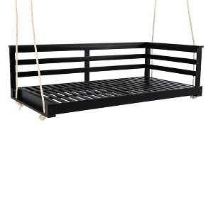 NAYSAYE Patio Swing Wooden Twin Size Porch Swing Bed Durable Minimalist Design for Outdoor Use, Black, 83.75"*30.5"*7.5" - 1 of 4