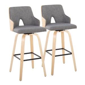 30" Fabric Contemporary Swivel Barstool with Cushioned Seat, Peek-A-Boo Wood Back, and Square Metal Footrest for Kitchen or Home Bar, Set of 2 - 1 of 4