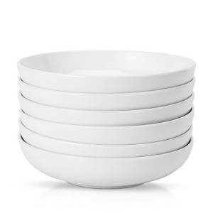 8" Large Pasta Bowls Set of 6, 22Oz White Pasta Plates, Wide and Shallow Salad Bowls, Porcelain Dinnerware Set for Kitchen, Microwave Dishwasher Safe - 1 of 4