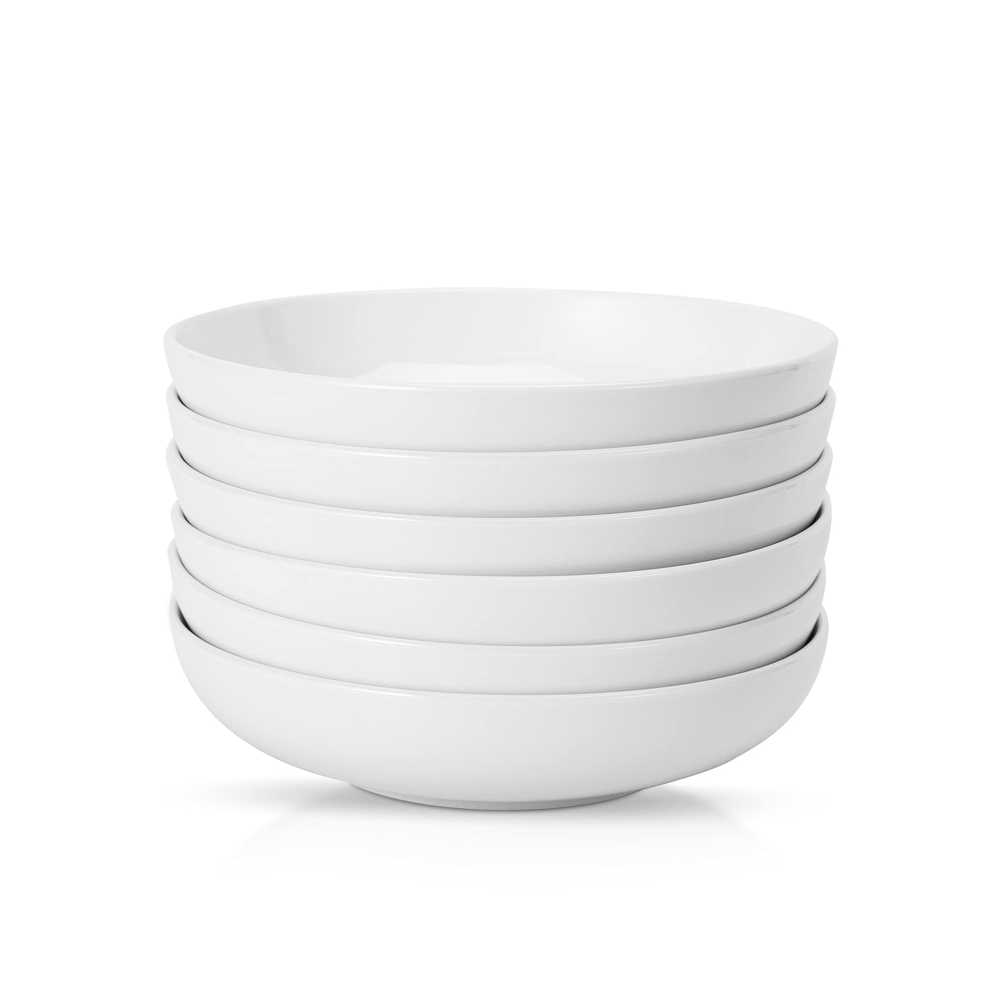 8" Large Pasta Bowls Set of 6, 22Oz White Pasta Plates, Wide and Shallow Salad Bowls, Porcelain Dinnerware Set for Kitchen, Microwave Dishwasher Safe