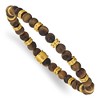 Chisel Stainless Steel Brushed Yellow IP-plated 6.5mm Tiger's Eye Beaded Stretch Bracelet - 2 of 3