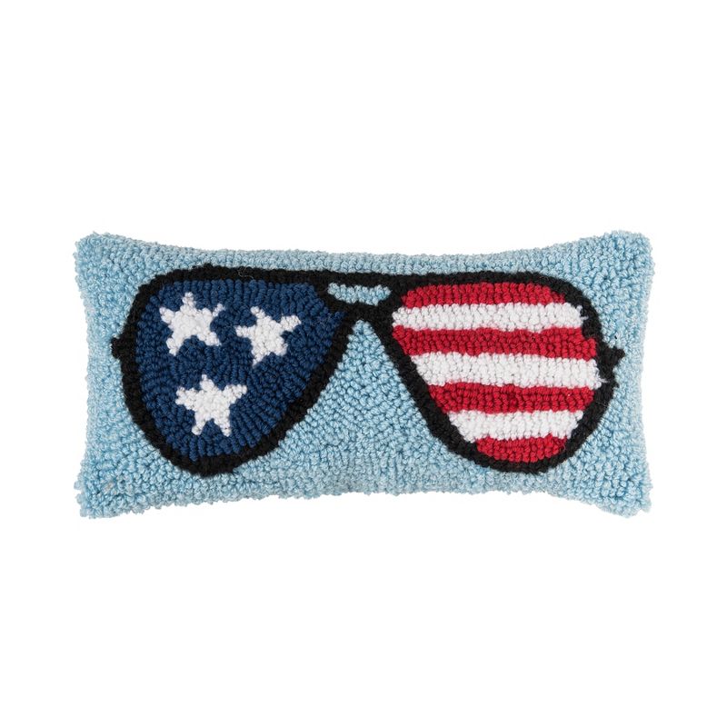 C&F Home 6" x 12" Patriotic Sunglasses 4th of July Hooked Rectangle Small Throw Pillow Red White and Blue, 1 of 6