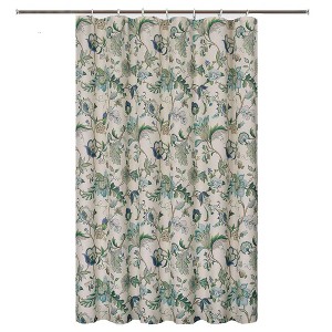 Ellis Curtain Brissac Classic Floral Design Button Holes Shower Curtain 70" x 72" Blue - 1 of 3