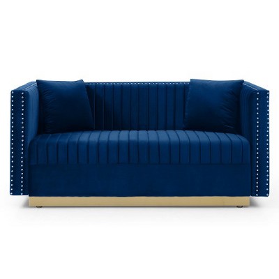 Love Seat Sofa With 2 Pillows, Contemporary Vertical Channel Tufted Velvet Sofa Loveseat, Modern Upholstered 2 Seater Couch For Living Room Apartment