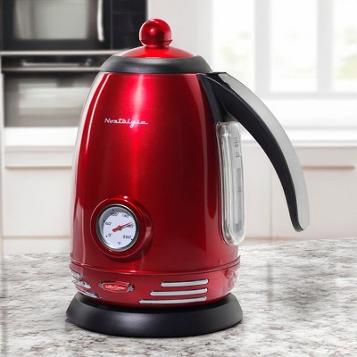 Retro Red Stainless Steel Electric Water Kettle with Thermostat