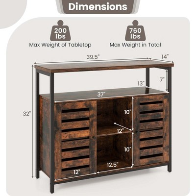 Rustic Brown MDF Industrial Buffet Cabinet with Adjustable Shelves