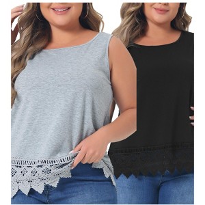 Women's Plus Size 2 Piece Sleeveless Swing Lace Round Neck Flowy Casual Packs Tank Tops - Agnes Orinda - 1 of 4