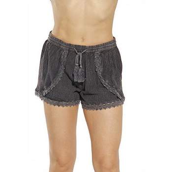 Riviera Sun Womens Denim Look Casual Shorts with Elastic Waist and Drawstring