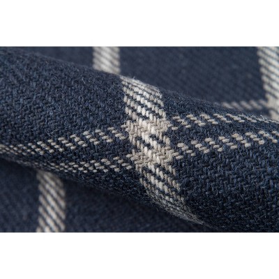 Navy and Ivory Wool Plaid Rectangular Area Rug 5' x 8'