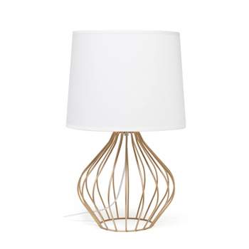 Geometrically Wired Metal Table Lamp with Fabric Shade - Simple Designs