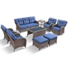 Belord Brown Wicker 9 Piece Patio Furniture Set with 5" Thick Cushions, Outdoor Patio Furniture Set with Swivel Gliding Rocker Chairs and Club Chairs - 2 of 4