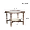 LOVSON 31.5"Mid-Century Style Coffee Table with Petal Shape and White Crackle Pattern Glass, 2-Tiered Coffee Table with Rattan, Walnut - 3 of 4