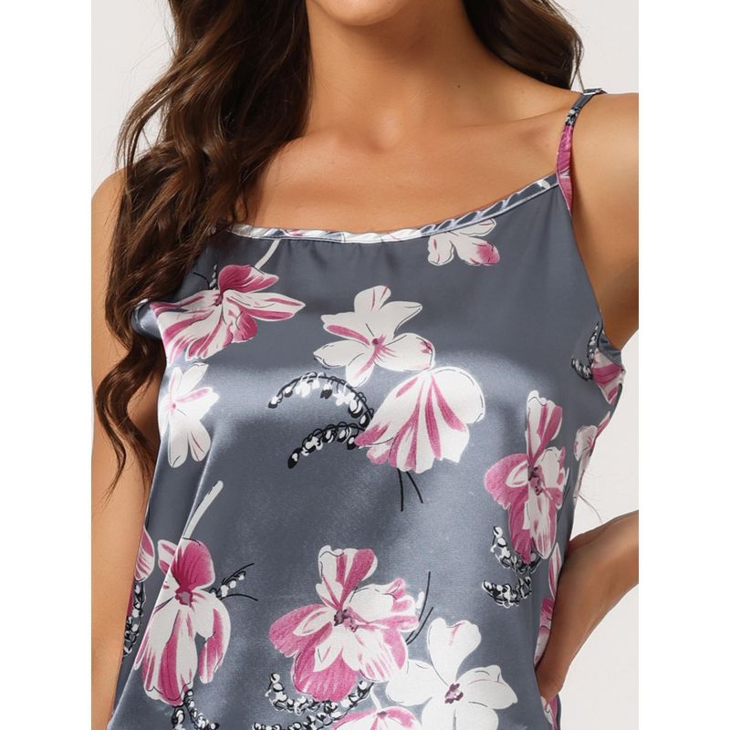 cheibear Women's Satin Sleepwear Floral Loungewear Cami with Shorts Pajama Set, 4 of 6