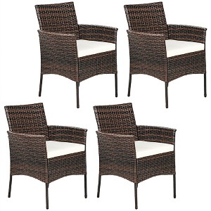 Costway Patio Rattan Arm Dining Chair Cushioned Sofa Furniture Brown - 1 of 4