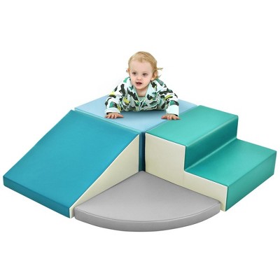 Toddler Playtime Corner Climber, Indoor Active Play Structure for Toddlers and Kids, Safe Soft Foam for Crawling and Sliding- Contemporary/Green