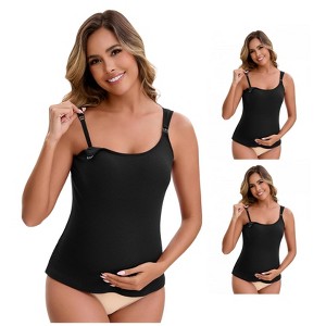 INSPIRE CHIC Women's 3 Packs Maternity Thermal Tank Tops with Built-In Bra with Adjustable Straps - 1 of 4