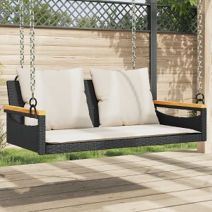 vidaXL Swing Bench with Cushions Black 42.9"x24.4"x15.7" Poly Rattan - 1 of 4