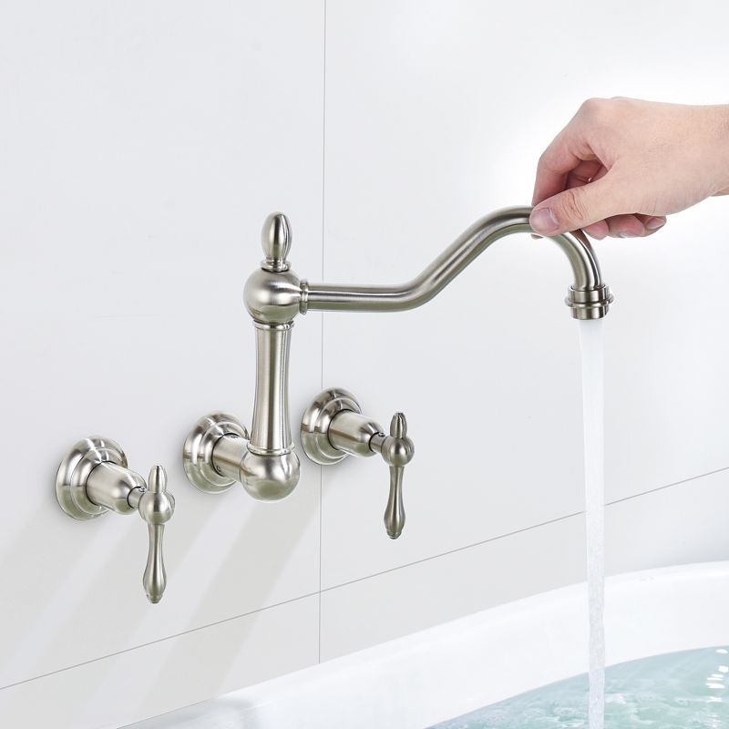 Sumerain Wall Mount Bathtub Faucet Brushed Nickel Tub Filler, 8 Inches Center 2 Handle Tub Filler, 5 of 14