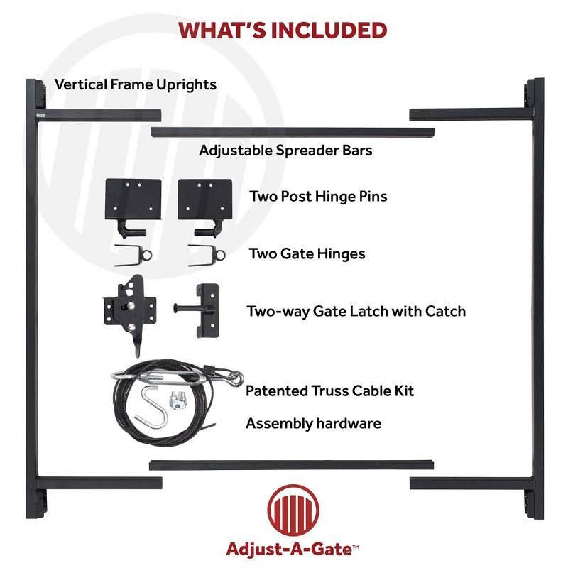 Adjust-A-Gate Adjustable Heavy Duty Steel Frame Anti Sag Gate Building Repair Kit, 60 to 96 Inches Wide Opening Up to 4 Feet High Fence, 4 of 7