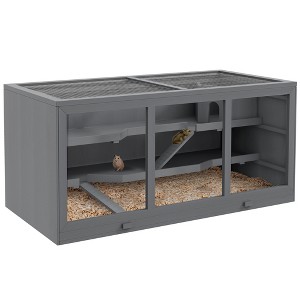PawHut Large Wooden Hamster Cage, Gerbil Cage, and Other Small Animal Habitat with 1000 Square Inches, Hamster Habitat with Hut, Ramps - 1 of 4