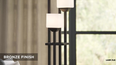 Bronze Iron 4-Light Torchiere Floor Lamp with Square Shades