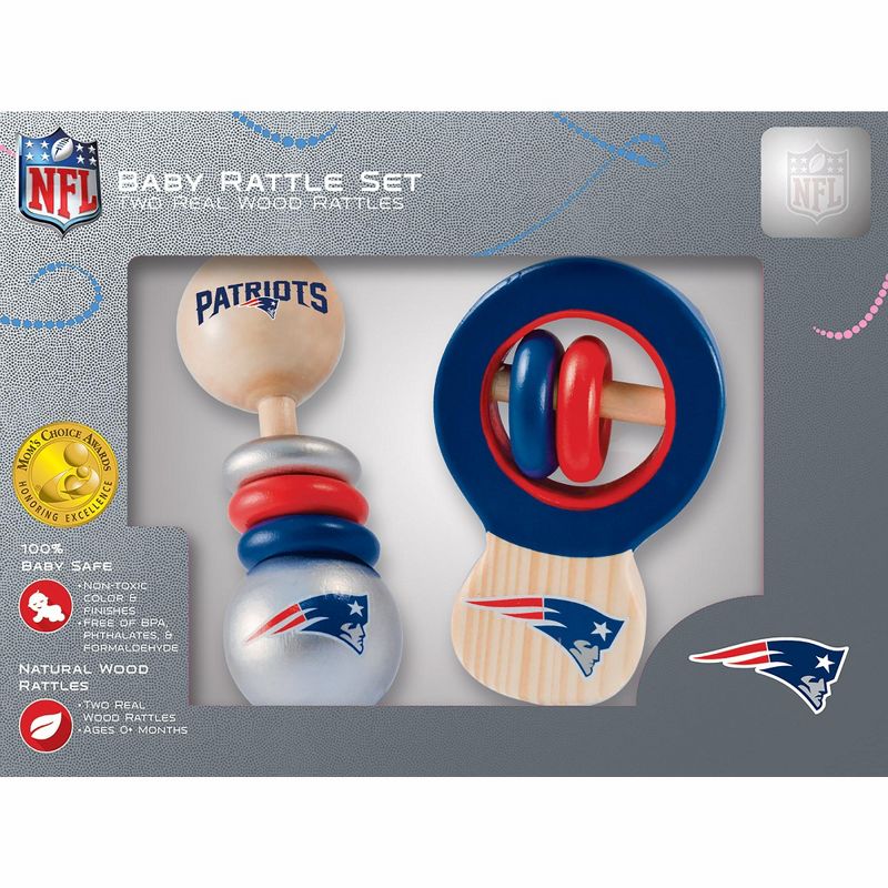 Baby Fanatic Wood Rattle 2 Pack - NFL New England Patriots Baby Toy Set, 1 of 5