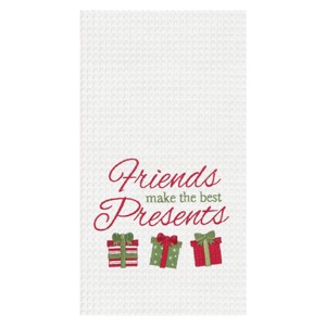 C&F Home 27" x 18" Trio Wrapped Christmas Presents "Friends Are The Best Presents" Embroidered Cotton Waffle Weave Kitchen Dishtowel - 1 of 3