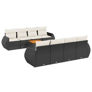vidaXL 9 Piece Patio Sofa Set with Cushions Black and Cream Poly Rattan - 1 of 4