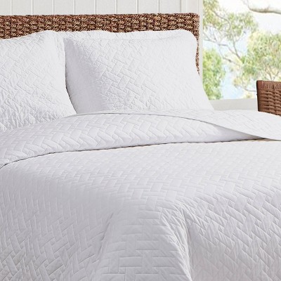 Coastal Breeze White Cotton Full/Queen Reversible Quilt Set