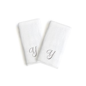 Linum Home Textles Monogrammed Luxury 100% Turkish Cotton Novelty White Hand Towels  (Set of 2) - 1 of 1