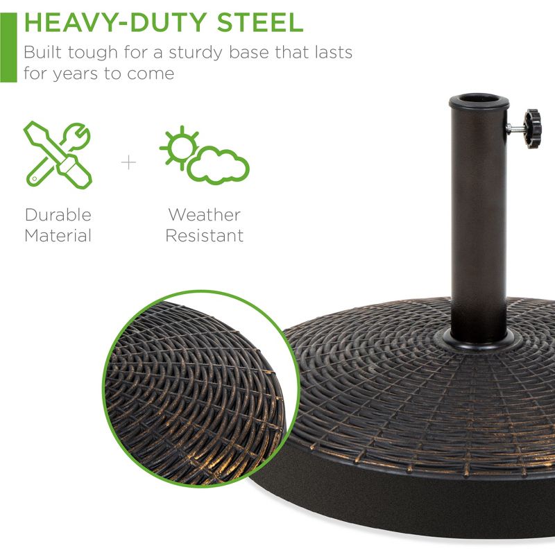 Best Choice Products 55lb Round Wicker Style Resin Patio Umbrella Base Stand w/ 1.75in Hole, Bronze Finish - Black, 3 of 7