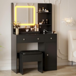Modern LED Vanity Desk with Mirror,Power Outlet Makeup Vanity Table - 1 of 4