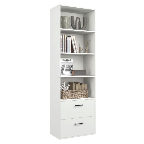 Tangkula 74 Tall Bookcase 4-tier Open Bookshelf With 2 Slide-out Drawers  Modern Display Shelf W/ Anti-toppling Device Wooden Storage Organizer White  : Target