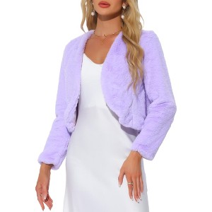 INSPIRE CHIC Women's Long Sleeve Open Front Cropped Winter Faux Fur Jacket - 1 of 4